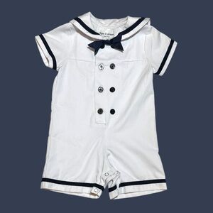EUC Rare Editions White Romper with Navy Trim 18month